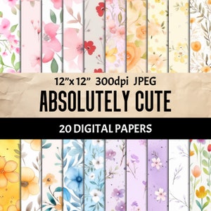 Watercolor Floral Digital Paper Pack: Scrapbooking, Collage (Digital Download)