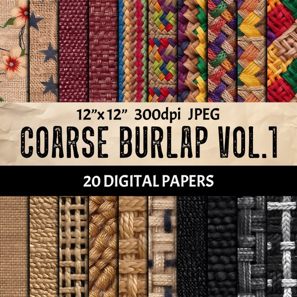 Jute digitaal papier - commercieel gebruik Instant Download afdrukbaar afbeeldingspatroonblad voor Scrapbook Collage Junk Journal