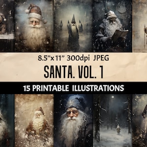 Grunge Christmas Santa Digital Art - Vintage Dark Winter Aesthetic New Year Prints for Scrapbooking, Junk Journals, Wall Decor, Cards