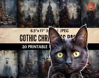 Gothic Christmas Digital Art - Vintage-Inspired Grunge Style Holiday Journal Pages, Printable Unique Dark Yuletide Illustrations