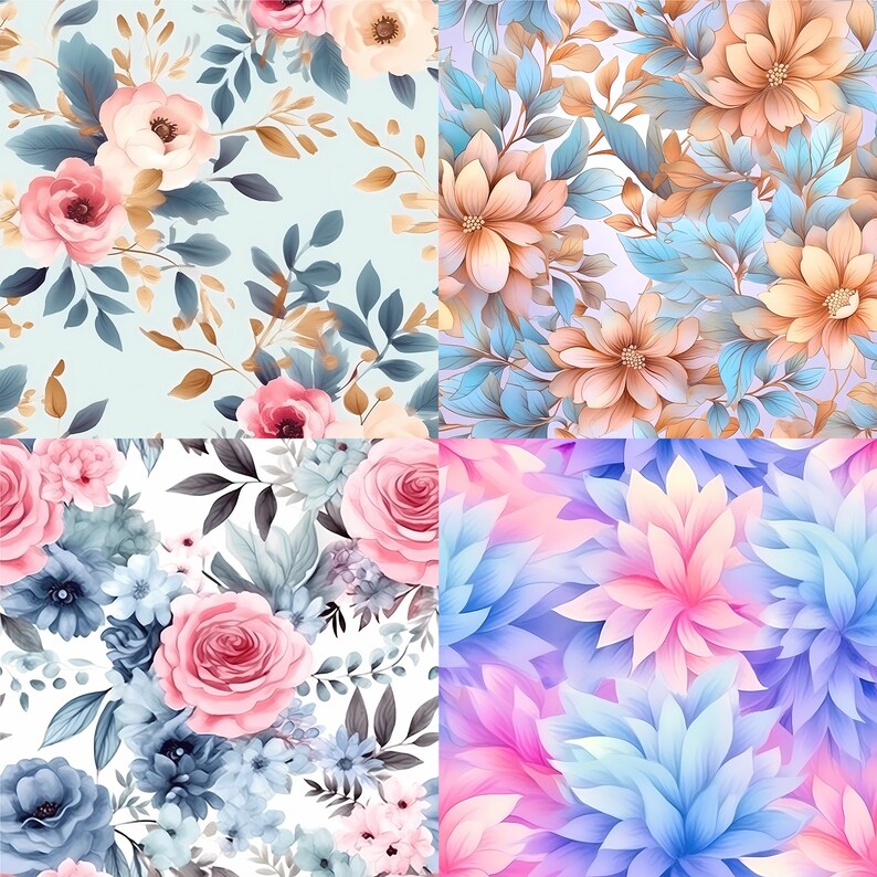 Watercolor Floral Digital Paper Set Seamless Flowers Pattern ...