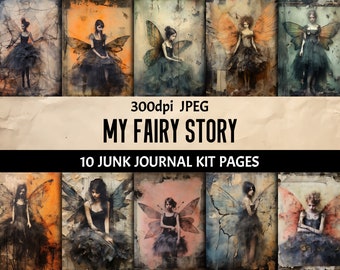 Fairy Story - Dark Fantasy Junk Journal Pages Printable - Digital Paper for Scrapbooking Cards Collage Wall Art