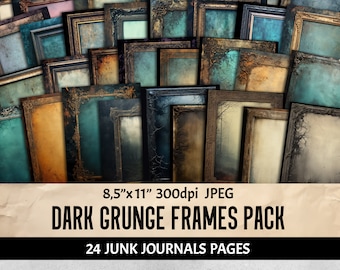 Pages imprimables de journal indésirable avec cadre en métal grunge, papier numérique pour cartes de scrapbooking artisanat collage fabrication de livres