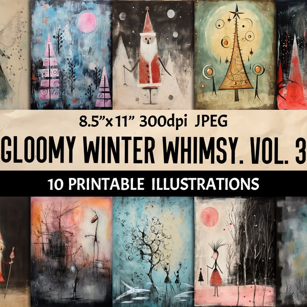 Gloomy Christmas Digital Art, Avant-Garde Holiday Illustrations, Impressionist Inspired Junk Journal Ephemera, Scrapbooking Collage Papers