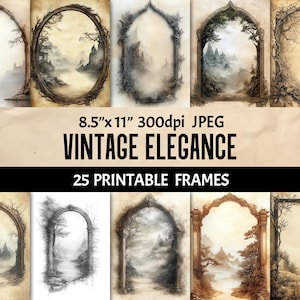 Vintage elegante lijst - 25 afdrukbare antieke, op de natuur geïnspireerde design plakboekpapier - sierlijke botanische rommel jpurnal getextureerde achtergrond