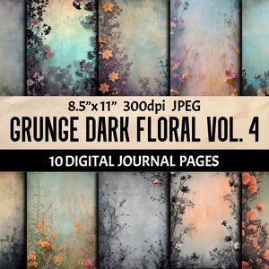 Dark Floral Junk Journal Pages - Printable Journal Ephemera Pages - Digital Scrapbooking Papers