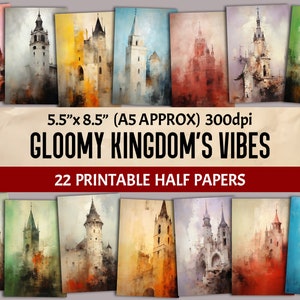 Castles Half Papers Junk Journal Printable Page Medieval Digital for Book Making, Crafting, Cards, Scrapbooking