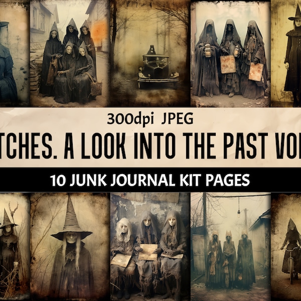 Vintage Witch Photo & Halloween Digital Sheets: Set of 10 Printable Junk Journal Pages for Scrapbooking and Crafters