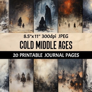 Medieval Winter Fantasy: Grunge Digital Illustrations - Knights, Castles, Dark Forests Printables for Junk Journal Scrapbooking Wall Art
