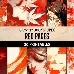 Red Aesthetic Digital Scrapbook Pages - Printable Wall Art Decor - Junk Journaling Scrapbooking Craft Papers Pack 20 JPEG 300dpi 8.5''x11''