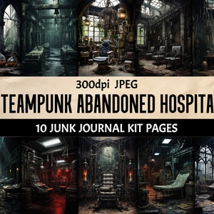 Páginas de diario basura Steampunk imprimibles - Páginas digitales de hospitales abandonados para tarjetas de scrapbooking Collage Crafting Wall Art
