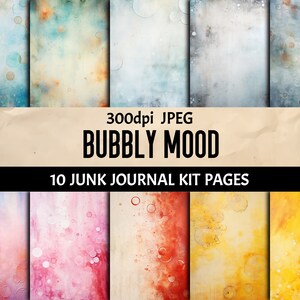 Bubbly Mood Grunge Junk Journal Pages - Digital Colorful Scrapbooking Kit - Printable Ephemera Paper