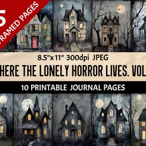 Printable Halloween House Journal Page Digital Paper Scrapbooking Junk Journaling Crafting Collage Book Making