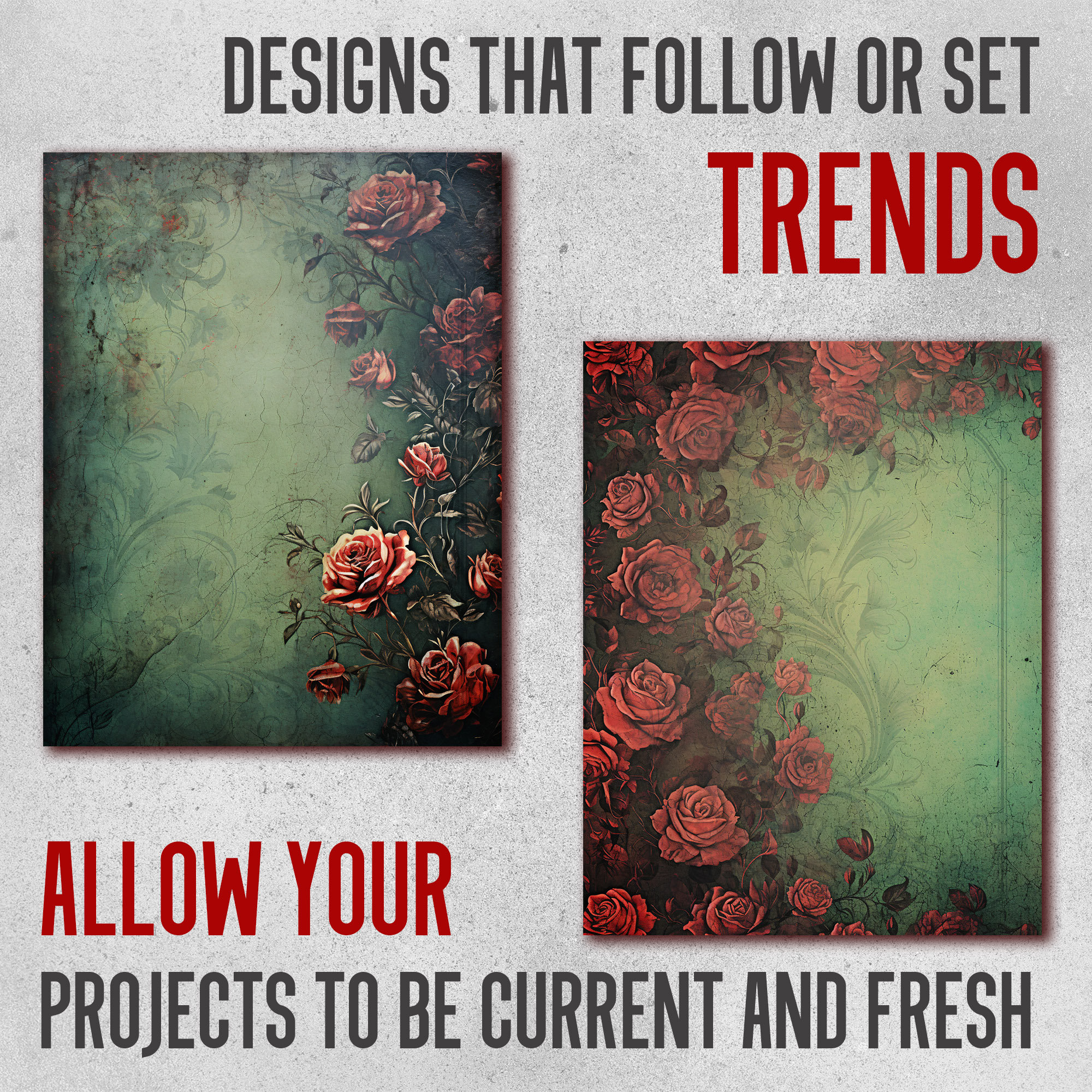 Floral Journal Page Printable Green and Red Paper for Scrapbooking Junk