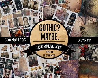 Gothic Junk Journal Kit - Goth Embellishments Pages Craft Kits - Digital Tags Bookmarks - Scrapbooking Herbal Floral Paper