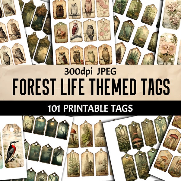 Forest Themed Tags Ephemera Junk Journal Labels Fussy Cut Vintage Cricut Planner Sticker Printable Digital Download Commercial Use