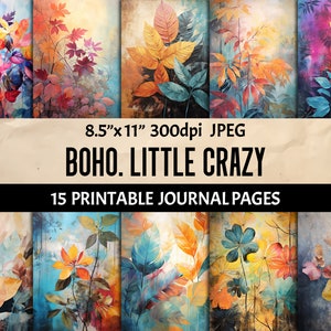 Boho Leaf Art - Digital Journal Pages, Botanical Scrapbook Paper, Printable Junk Journaling and Collage Pack for Crafting and Card Making