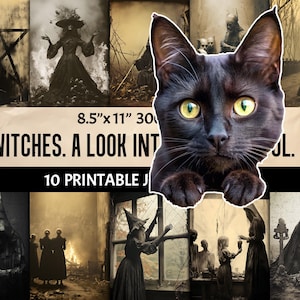 Witch Printable Old Photo Halloween Junk Journal, Vintage Pages Retro Digital Images Scrapbooking Crafting Collage Ephemera