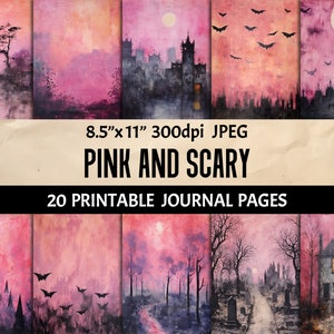 Pink Halloween Printable Journal Page, Gloomy Digital Paper for Junk Journaling Scrapbooking Crafting Collage Card Making