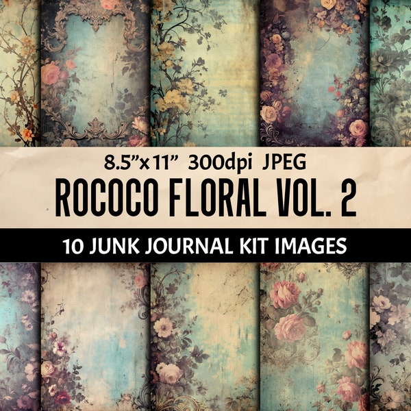 Rococo Grunge Floral Digital Kit - Vintage Ephemera Printable - Dark Aesthetic Scrapbook Pages