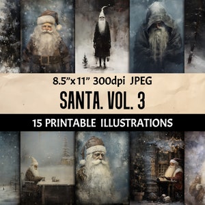 Grunge Vintage Santa Digital Art - Winter Christmas and New Year Wall Decor Dark Aesthetic Prints for Scrapbooking Junk Journals and Cards