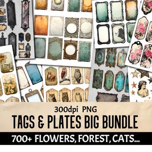 Book Plates, Tags, and Labels - Big Digital Bundle - Over 700 Printables for Junk Journals Scrapbooking and Crafting Projects