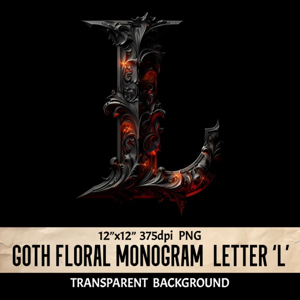 Alphabet Letter L Goth Style - Sublimation Scrapbooking Collage Graphic Design Junk Journals Crafting - PNG File Download