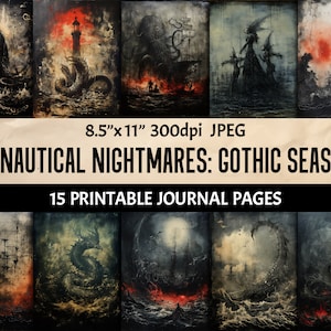 Gothic Seas Illustration Set - Digital Dark Aesthetics Sirenen Kraken Schlange - Printable Pages - Junk Journal Scrapbooking Collage Wandkunst