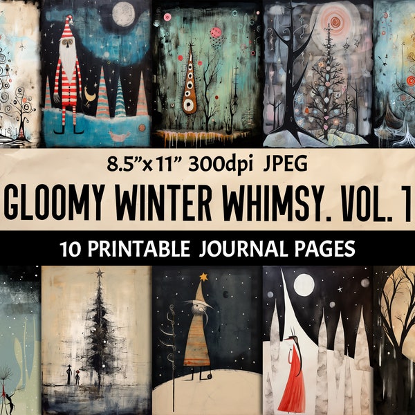 Dark Winter Art - Gloomy Christmas Digital Illustrations - Children & Avant-garde Inspired - Unique Grunge Backgrounds for Crafts
