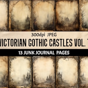 Castelli gotici vittoriani - Confezione da 13 pagine di diario digitale spazzatura invecchiate, graffiate e invecchiate, forniture per scrapbooking Ephemera