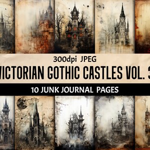 Castello gotico vittoriano - Confezione da 13 pagine di diario spazzatura digitale gotico invecchiato, graffiato, invecchiato, forniture per scrapbooking effimeri per uso commerciale