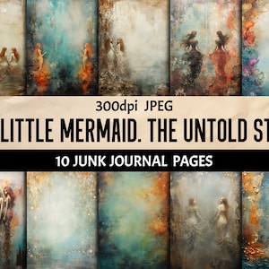 Mermaid Junk Journal Digitale Seiten - Packung mit 10 Unterwasser Sirene druckbare Papiere für Scrapbooking Journaling Karten Collage Basteln