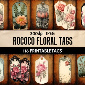 Floral Tags Ephemera Junk Journal Labels Fussy Cut Vintage Cricut Planner Sticker Printable Digital Download