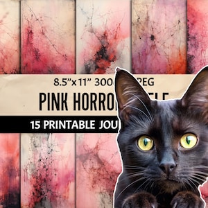 Pink Halloween Horror Printable Journal Page Gloomy Digital Paper for Junk Journaling Scrapbooking Crafting Collage Card Making