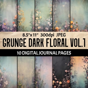 Printable Dark Floral Junk Journal Kit - Goth Scrapbooking Ephemera Pages - Gothic Flowers Digital Papers