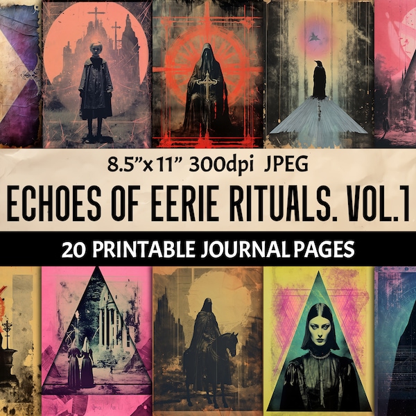 Gothic Medieval Occult Journal Pages Printable - Set of 20 Dark Aesthetic Scared Rituals Illustrations - Eerie Digital Papers and Wall Art