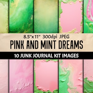Pink and Mint Ephemera Digital Paper Pack - Printable Papers for Scrapbooking Collage Junk Journal Cards