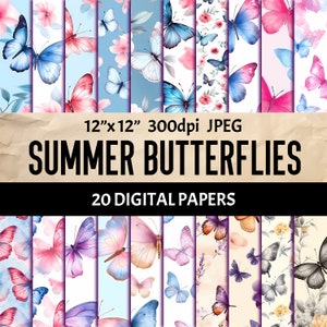 Pacchetto di carta digitale farfalla: biglietti di diario spazzatura per collage di scrapbooking, farfalle e fiori senza soluzione di continuità