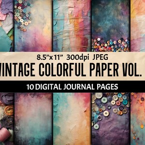 Vintage Colorful Scrapbooking Kit - Printable Ephemera Pages - Digital Junk Journal Papers