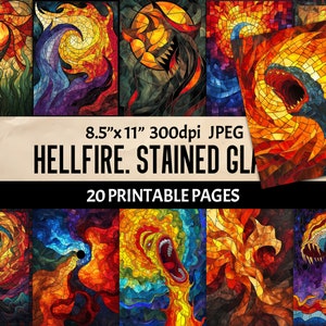Hellfire: Digital Stained Glass Illustrations; Horror Printable Pages for Junk Journaling Scrapbooking Crafting Wall Art