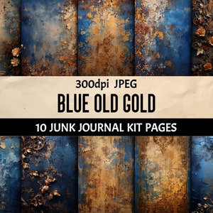 Blue Old Gold - Opakowanie 10 stron dziennika Aged Floral Digital Junk - Materiały do scrapbookingu Ephemera Wydrukowane arkusze kolaży