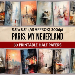 Meios papéis do diário de Paris, página romântica francesa para impressão para diário de lixo, fabricação de livros, artesanato, cartões, álbum de recortes