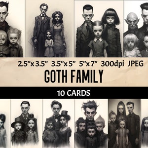 Cartão da família gótica - 10 cartões digitais góticos lixo diário vintage efêmeros ATC - folha de colagem para impressão