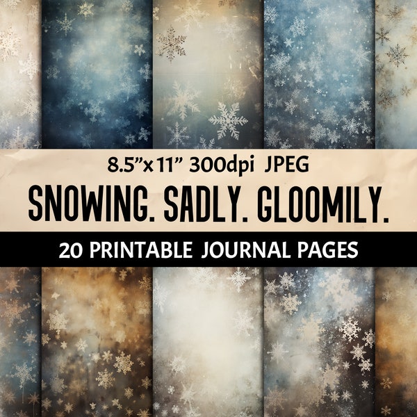Vintage Snowflake Digital Illustrations - Grunge Old Paper Background - Gloomy Wall Decor Junk Journals and Scrapbooking Art