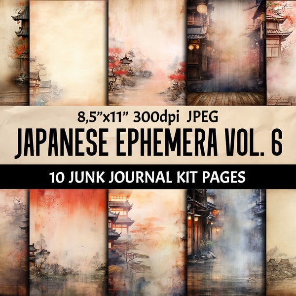 Japanische Ephemera - Scrapbooking Kit - Ansichten in Japan druckbares Papier - Digitale Junk Journal Seiten - Collage Sheets - Wandkunst