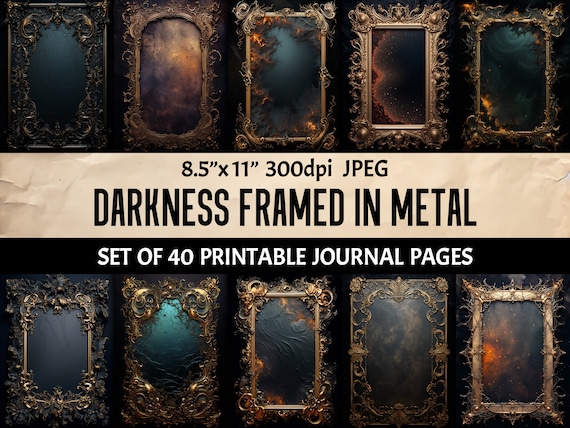 Gothic Frames Printable: 40 Metal-Framed Journal Pages (Digital Download)