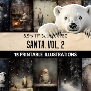 Grunge Christmas Vintage Gloomy Santa Digital Art - Dark Winter Aesthetic New Year Prints for Scrapbooking, Junk Journals, Wall Decor, Cards