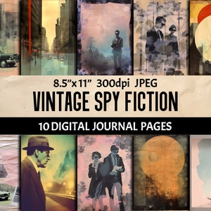 Vintage Spy Fiction Posters, Ephemera Scrapbooking Kit - Printable Journal Ephemera Pages - Digital Junk Journal Papers