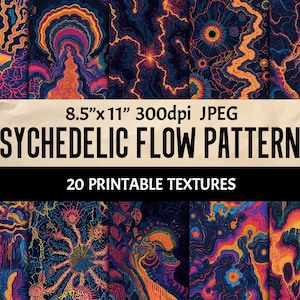 Psychedelic Flow Patterns - Vibrant Abstract Digital Papers, Cosmic Liquid Textures, Neon Wall Art Backgrounds Scrapbooking Junk Journal
