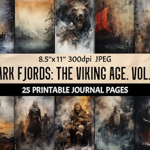 Vintage Viking Life Digital Journal Pages - Nordic Dark Aesthetic Printable Paper for Junk Journaling Scrapbooking Collage Cards Wall Art